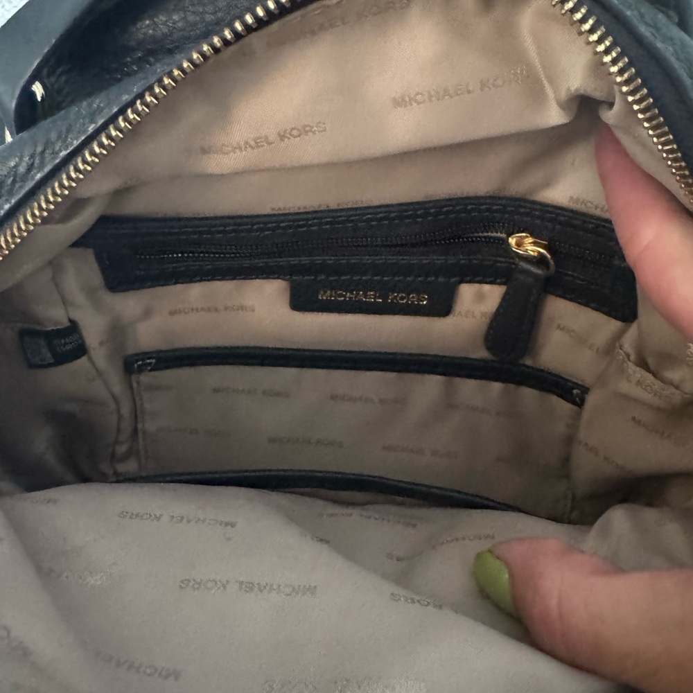 Michael Kors Navy Leather MK Logo Backpack - Picture 4 of 5